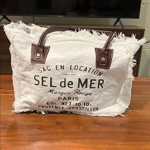 Myra White and Brown Tote Bag